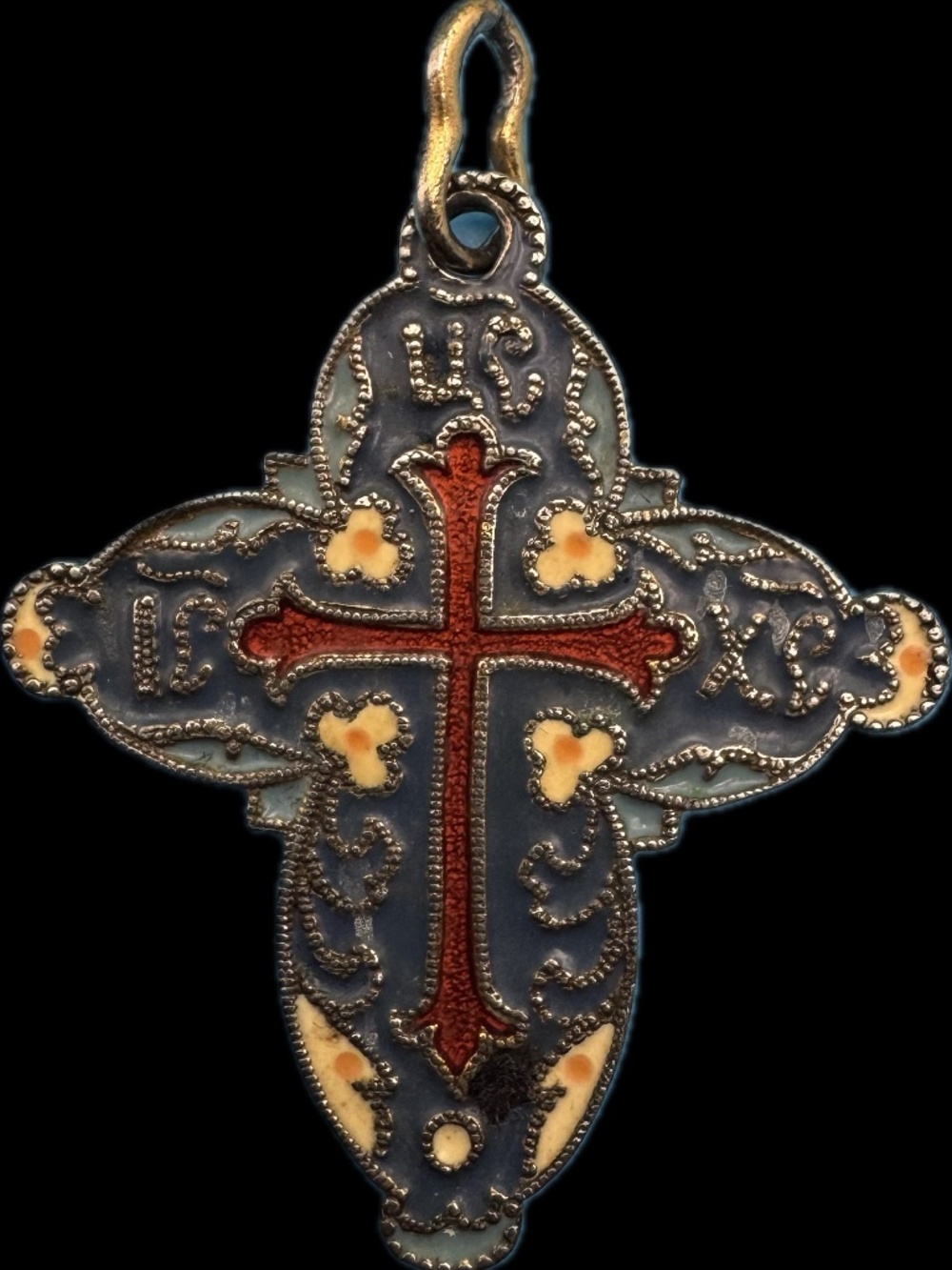 1992 MMA Metropolitan Museum Cleo Collection Cross Pendant Vintage Blue Red